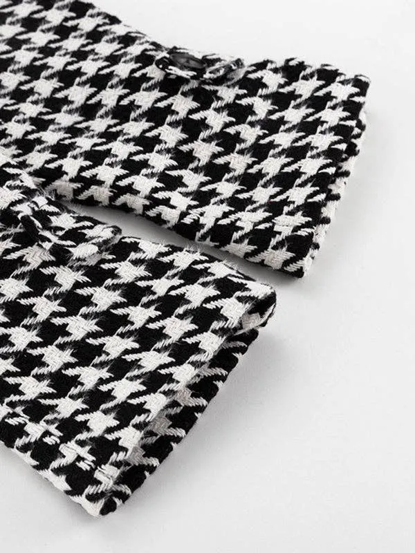 Houndstooth Tied Waist Lapel Trench Coats