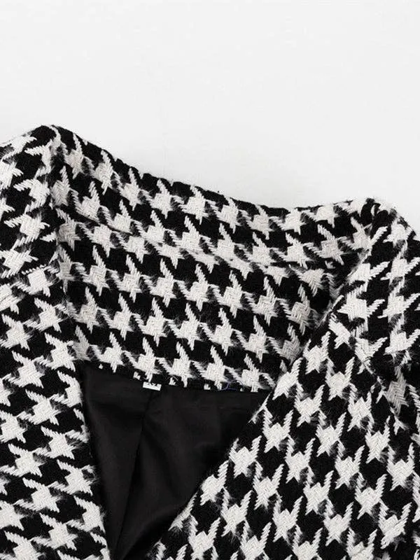 Houndstooth Tied Waist Lapel Trench Coats