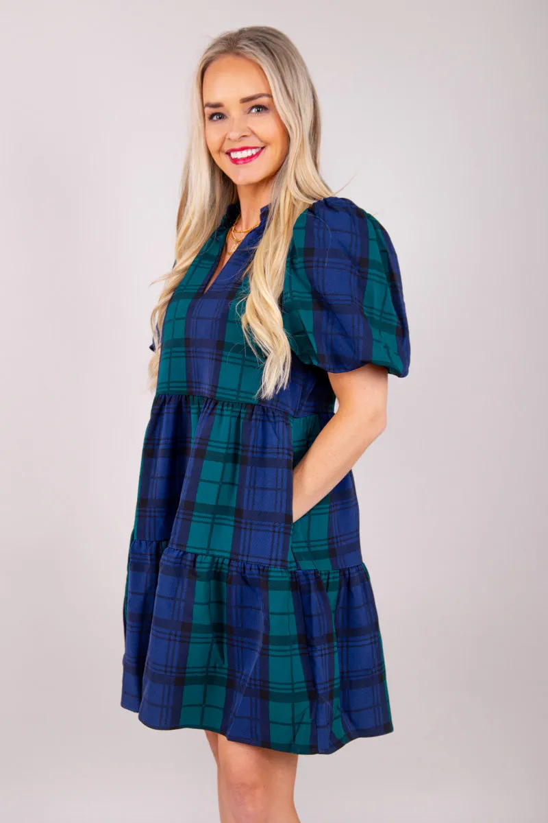 Hudson Plaid Jacey Babydoll Eyelet Mini Dress