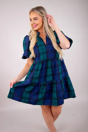 Hudson Plaid Jacey Babydoll Eyelet Mini Dress