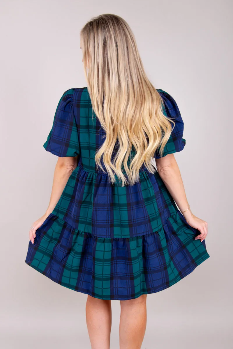 Hudson Plaid Jacey Babydoll Eyelet Mini Dress