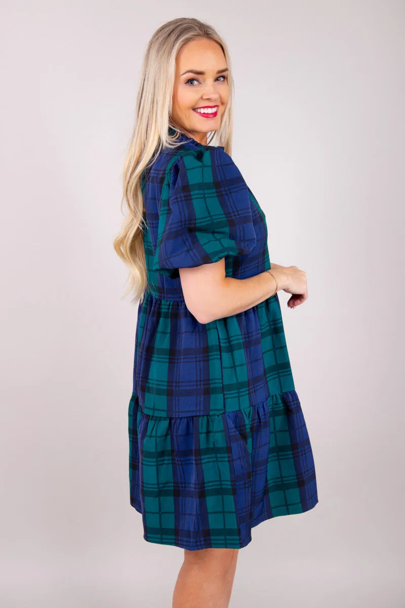 Hudson Plaid Jacey Babydoll Eyelet Mini Dress