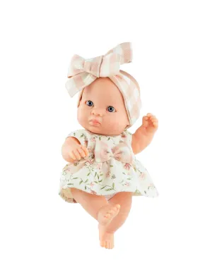 Jana with Floral Dress and Checkered Pink Bow Headband - Peques Doll