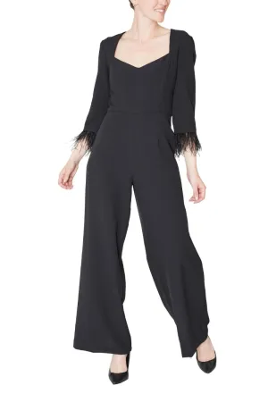 Julia Jordan faux feather trim v neck crepe jumpsuit