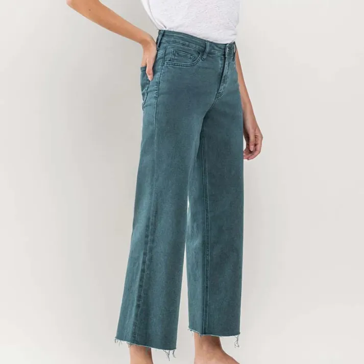 Julie High Rise Crop Wide Leg Jeans in Balsam