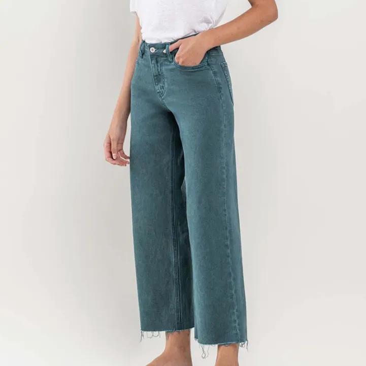 Julie High Rise Crop Wide Leg Jeans in Balsam