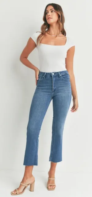 Just Black Denim HR Tonal Crop Flare - Medium Denim