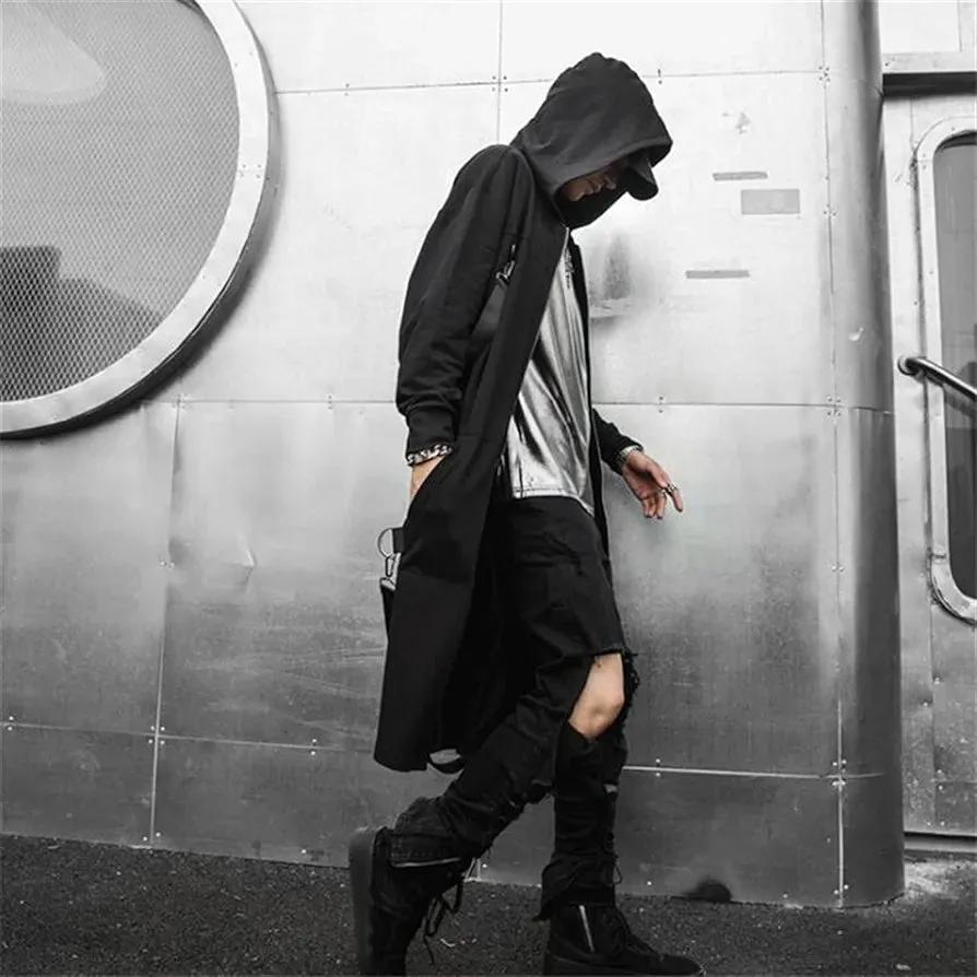 Korean Fashion Unique Trenchwear Over Coat Harajuku Hip-Hop Streetwear Long Jacket For Mens