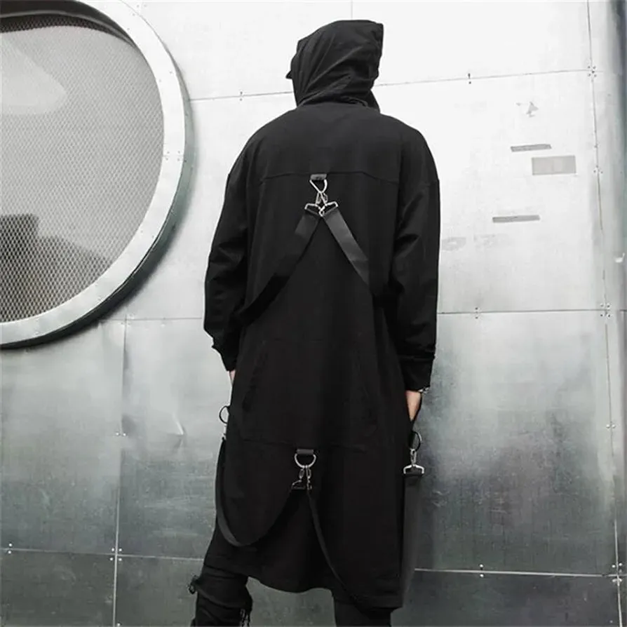 Korean Fashion Unique Trenchwear Over Coat Harajuku Hip-Hop Streetwear Long Jacket For Mens