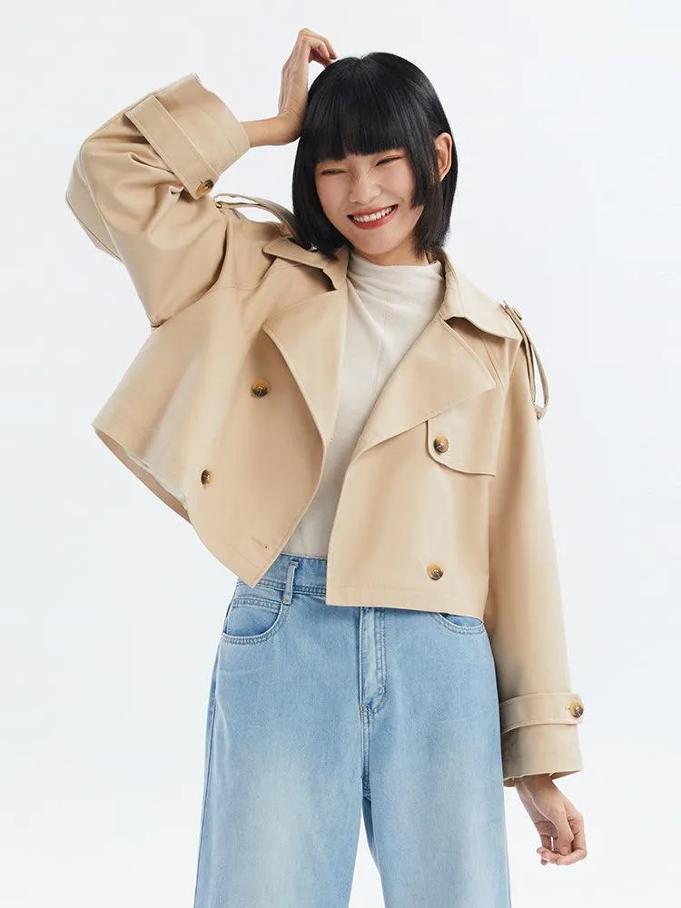 Letter Print Cropped Trench Coat