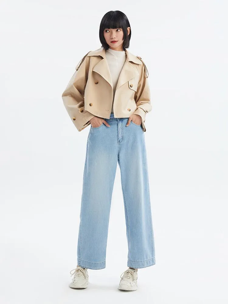 Letter Print Cropped Trench Coat