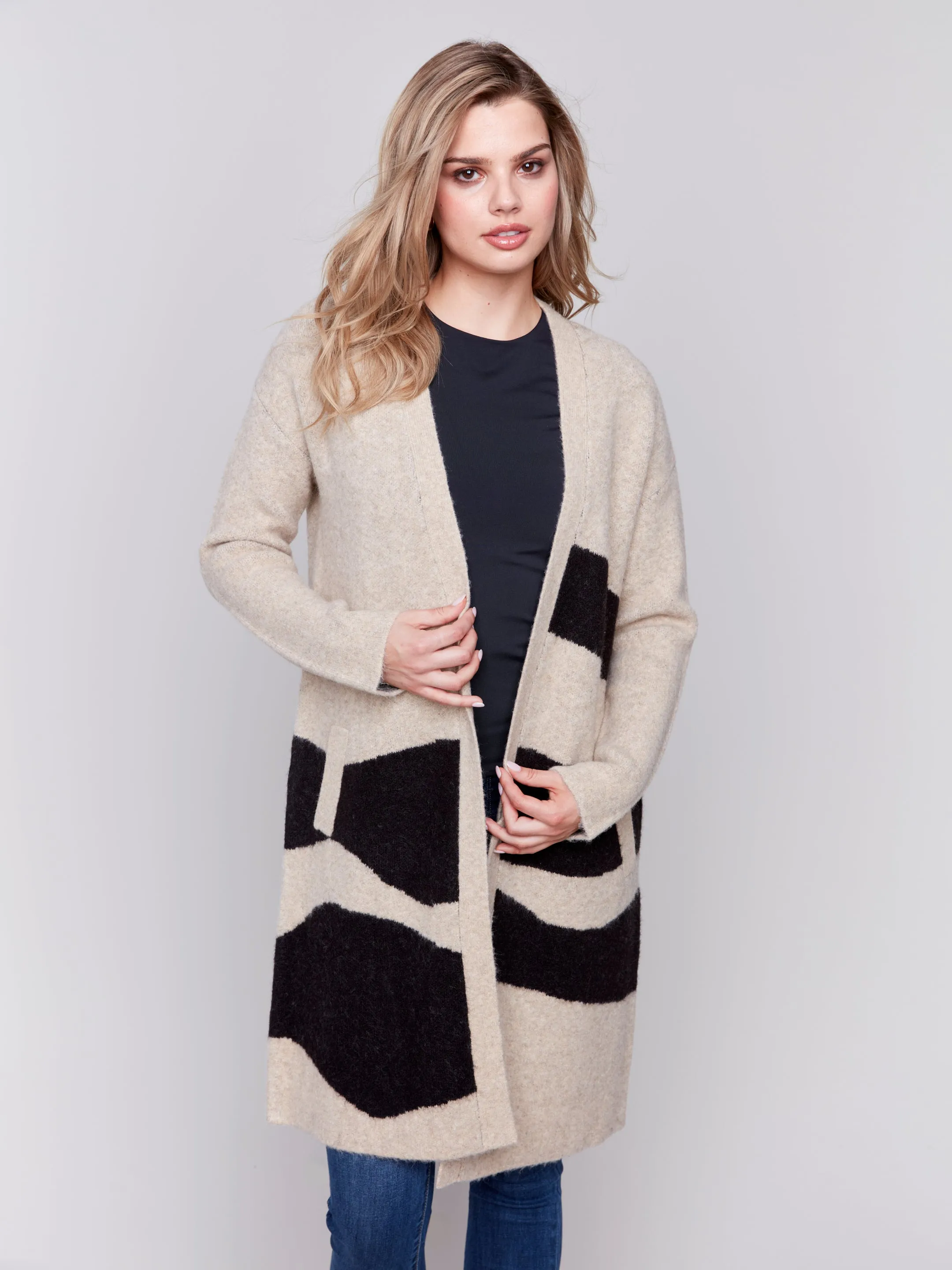 Long Jacquard Knit Cardigan