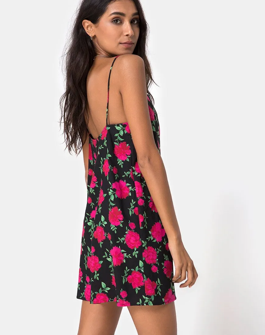 Lura Slip Dress in Valeria Rose Black and Red