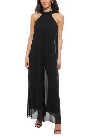 Marina Chiffon Halter Neck Sleeveless Wide Leg Overlay Jumpsuit