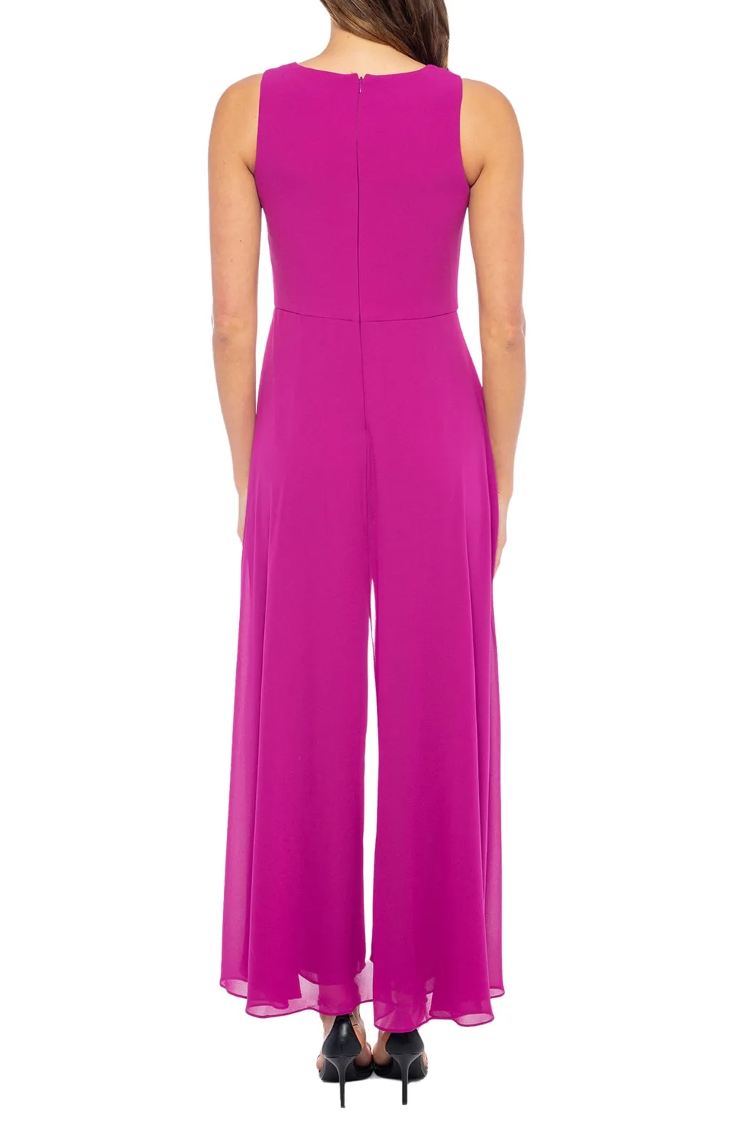 Marina Sleeveless Round Neck Chiffon Overlay Crepe Jumpsuit