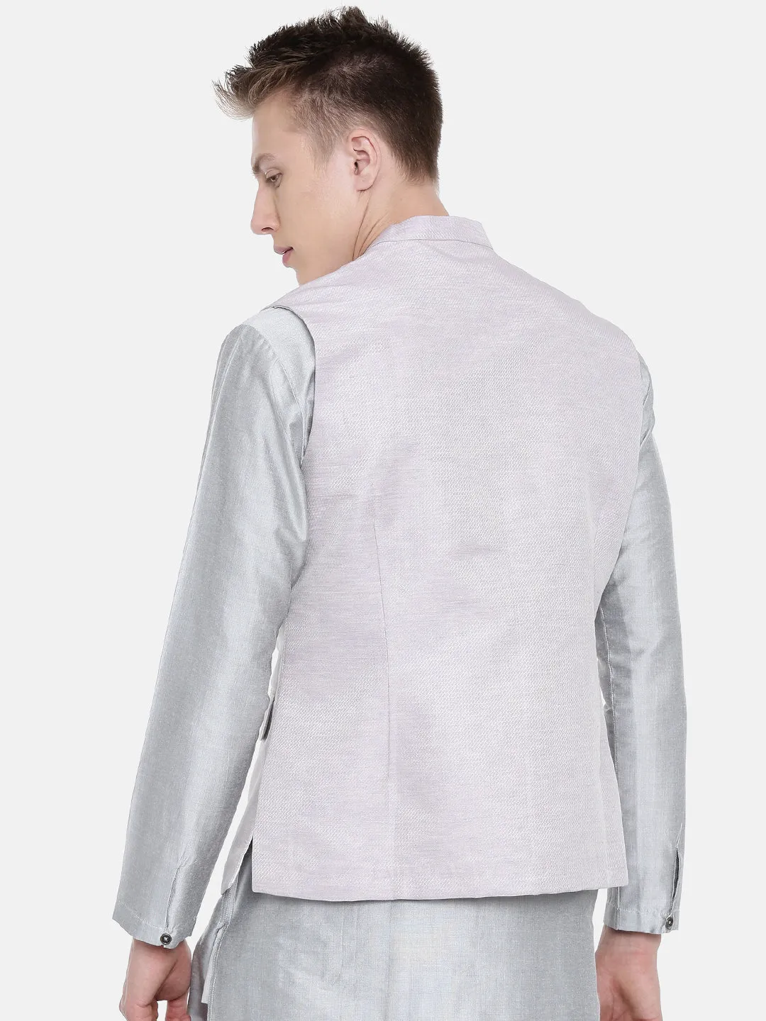 Mauve Silk Jacquard Men's Designer Jacket- MMWC0144