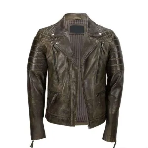 Men's Brown Sheep Leather Vintage Style Biker Fashion Casual Leather Jacket