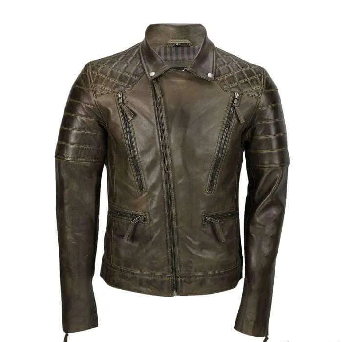 Men's Brown Sheep Leather Vintage Style Biker Fashion Casual Leather Jacket