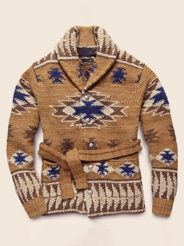 Men's Folk Pattern Knit Cardigan Sweater