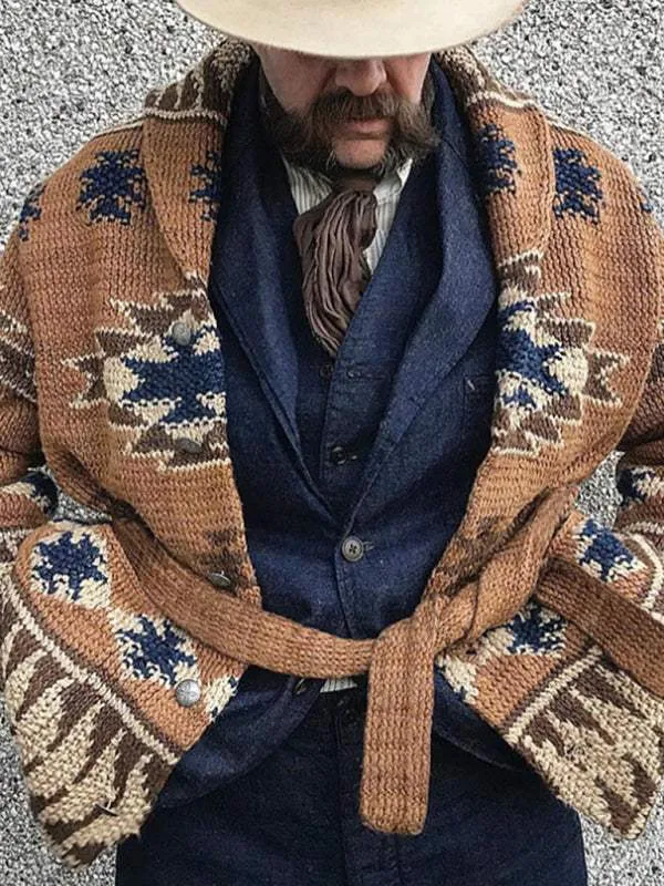 Men's Folk Pattern Knit Cardigan Sweater