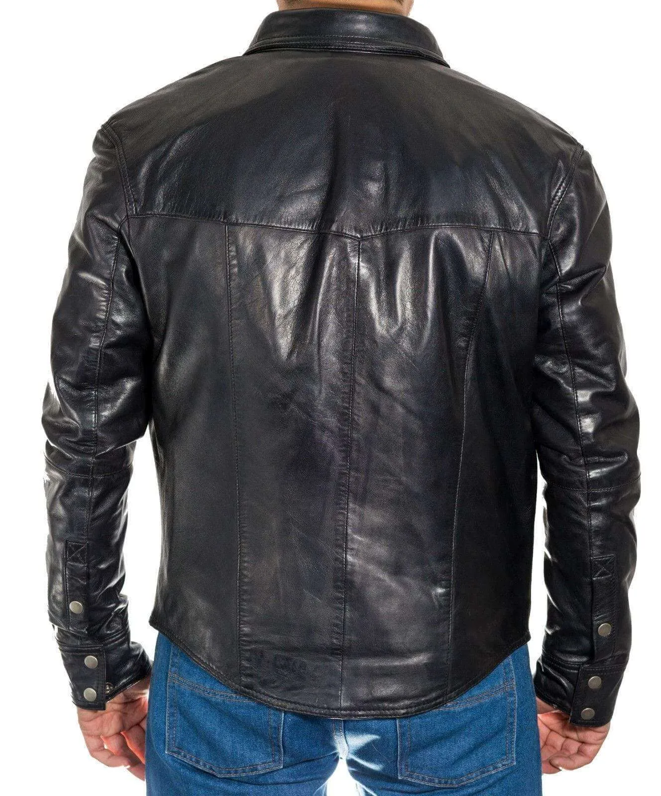 Men's Genuine Lambskin Leather Shirts Slim fit Police Military Style Jacket