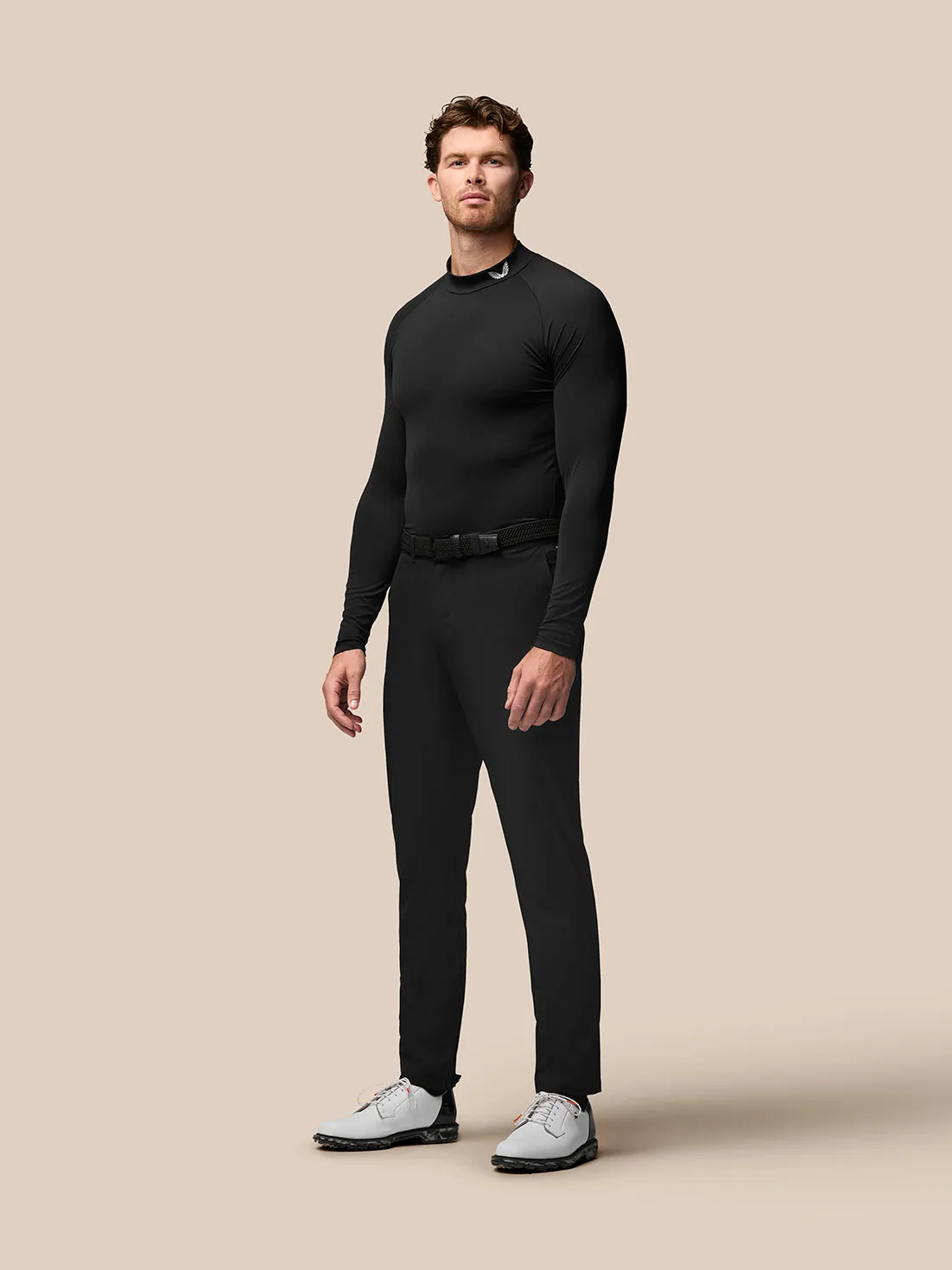 Men's Golf Long Sleeve Mock Neck Base Layer - Black