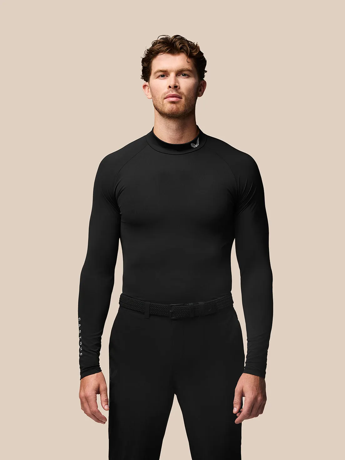 Men's Golf Long Sleeve Mock Neck Base Layer - Black