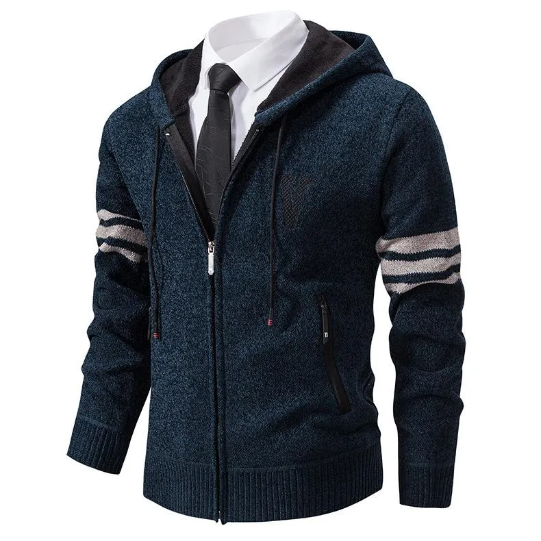 Men's Knitted Cardigan Plus Fleece Thick Hooded Sweater 28485515L