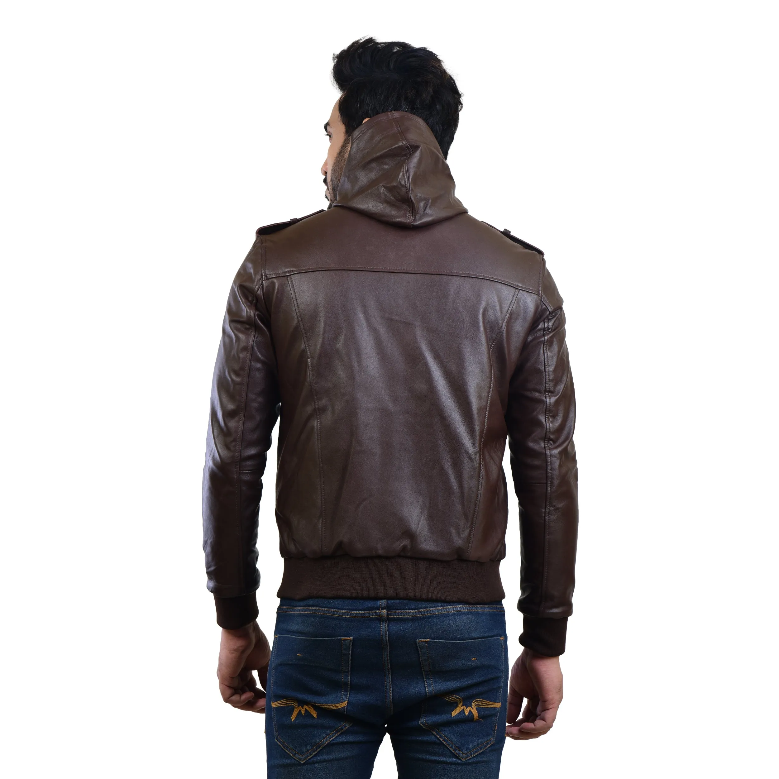 MENS LEATHER HOODED JACKET 410144(BLACK)