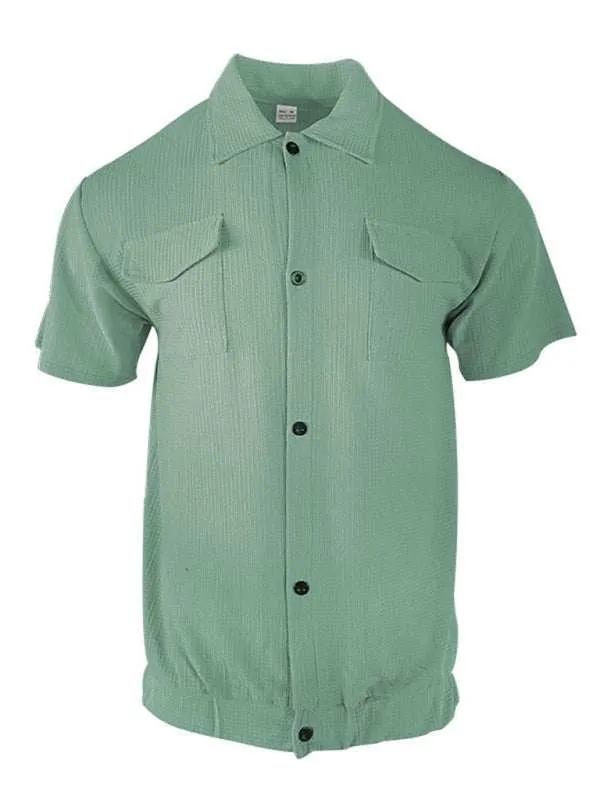 Men's new cardigan front pocket casual short-sleeved shirt