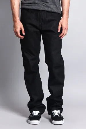 Men's Straight Fit Raw Denim Jeans (Raw Black)