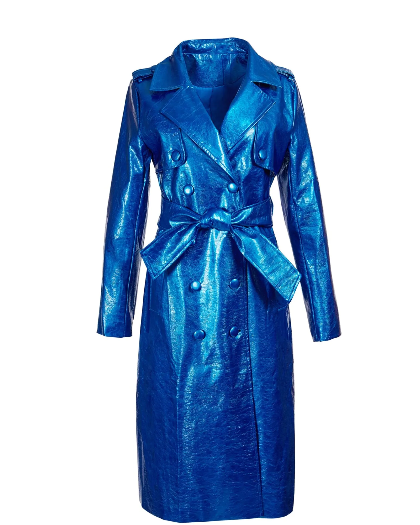 Metallic Blue Trench Coat | Blue