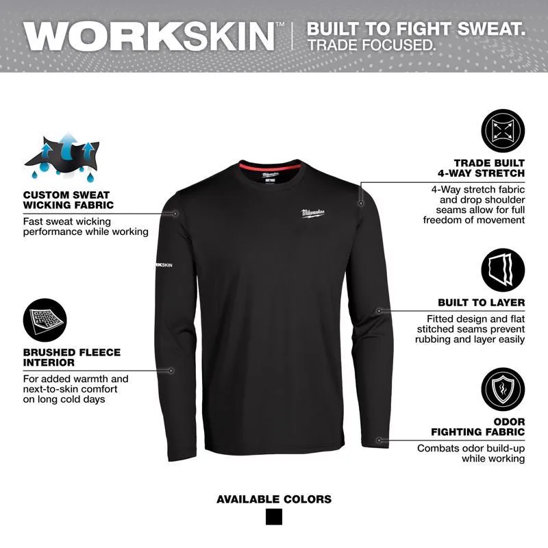 Milwaukee Workskin M Long Sleeve Men's Crew Neck Black Midweight Base Layer Tee Shirt