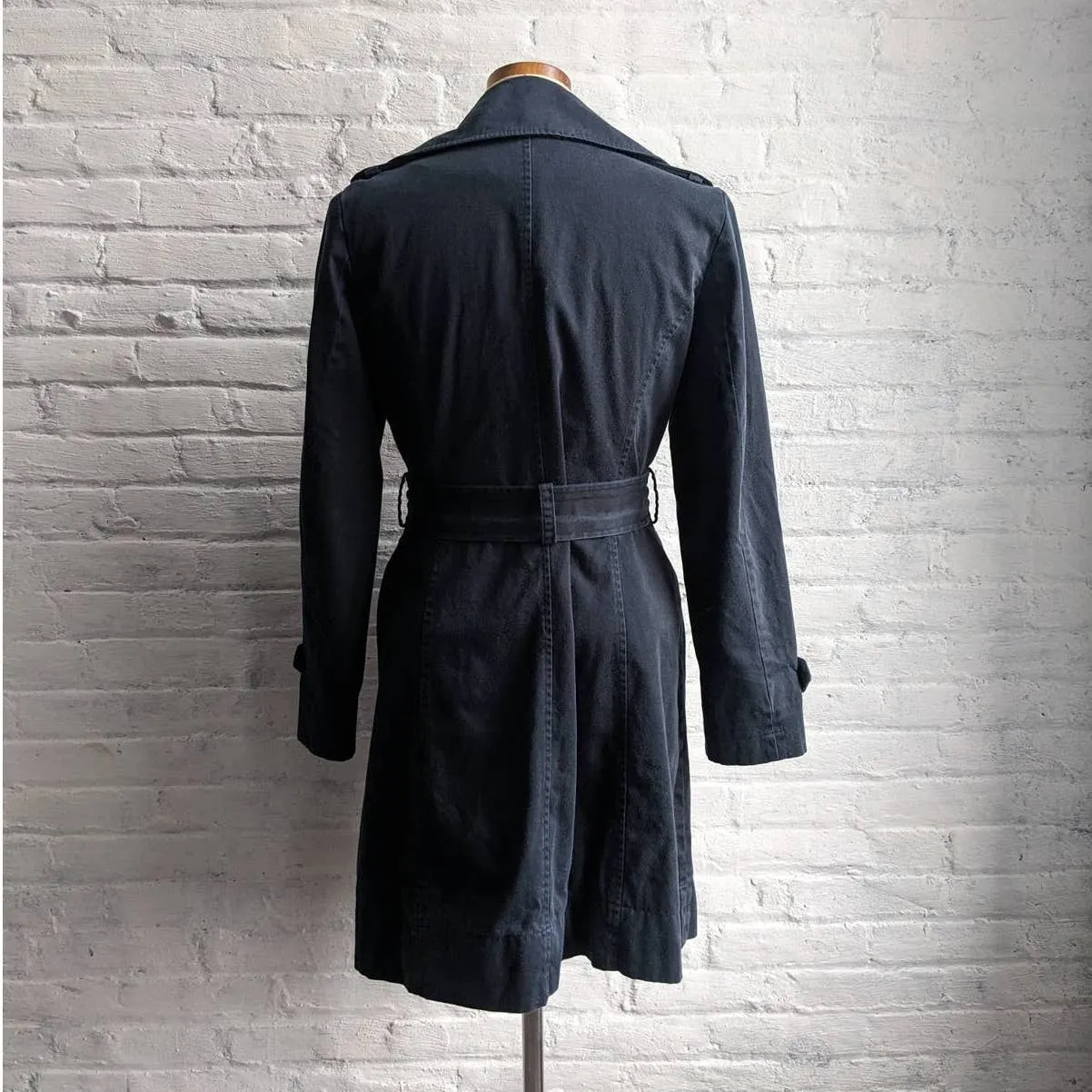 Minimalist Longline Muted Black Dark Academia Dagger Collar Belted Trench Coat