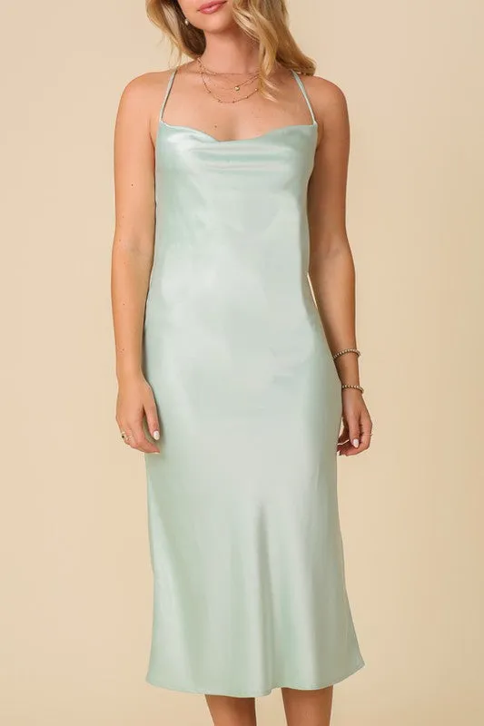 Mint Midi Cowl Neck Slip Dress