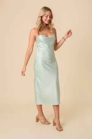 Mint Midi Cowl Neck Slip Dress