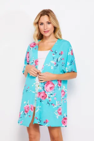 MINT/CORAL FLORAL CARDIGAN