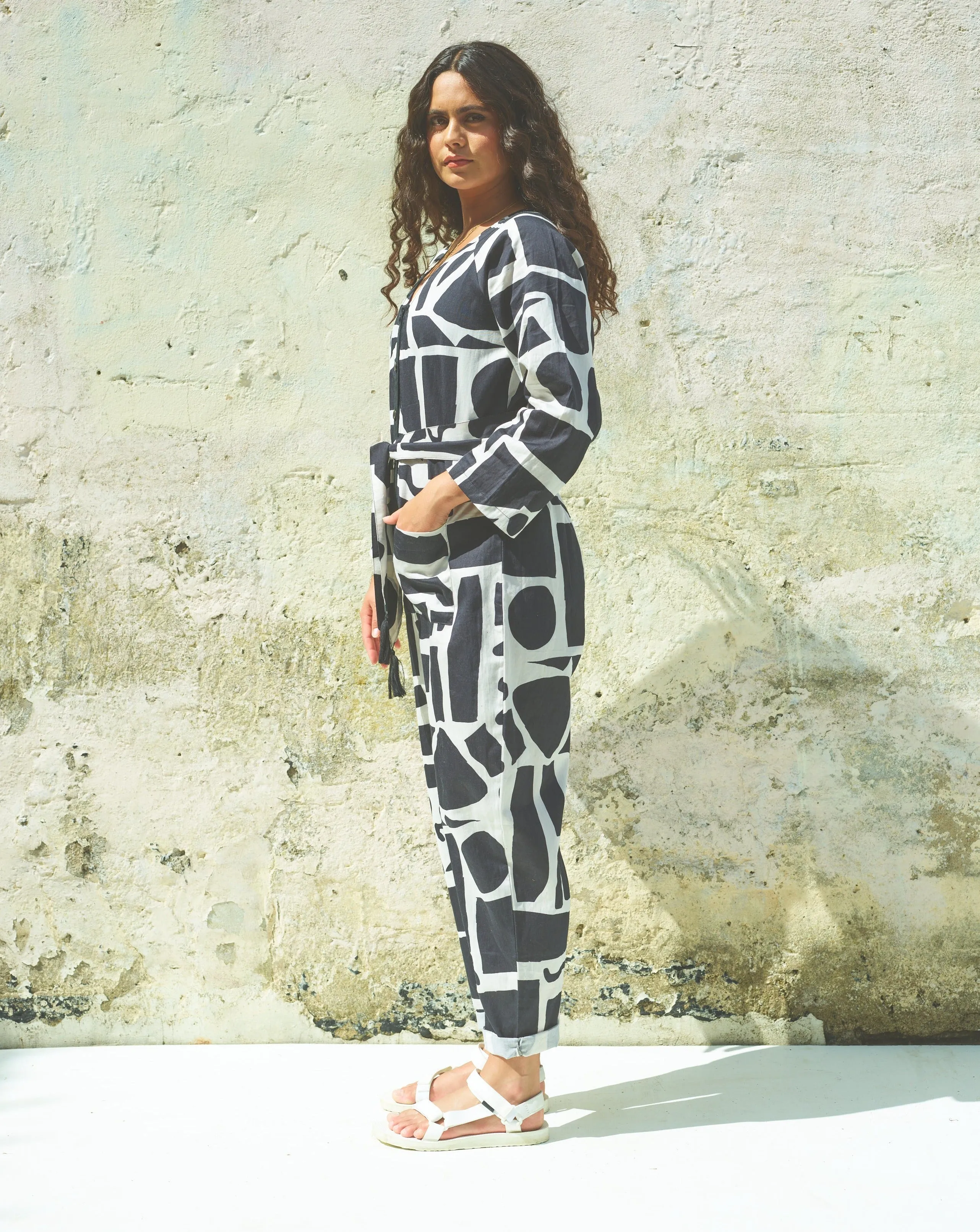 Miss PomPom B&W Pavement Long Sleeved Jumpsuit