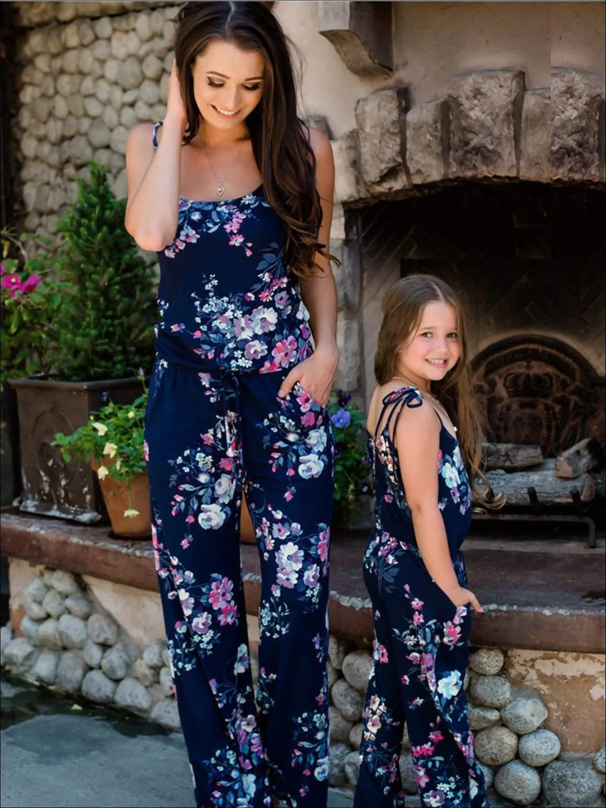 Mommy And Me Matching Mother Daughter Navy Floral Jumpsuit