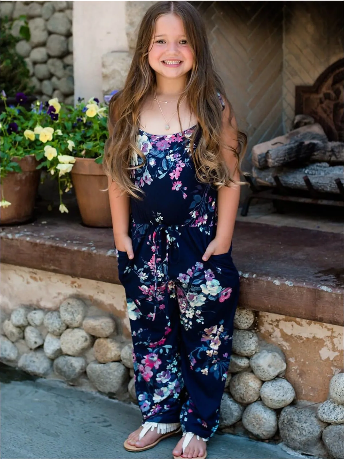 Mommy And Me Matching Mother Daughter Navy Floral Jumpsuit