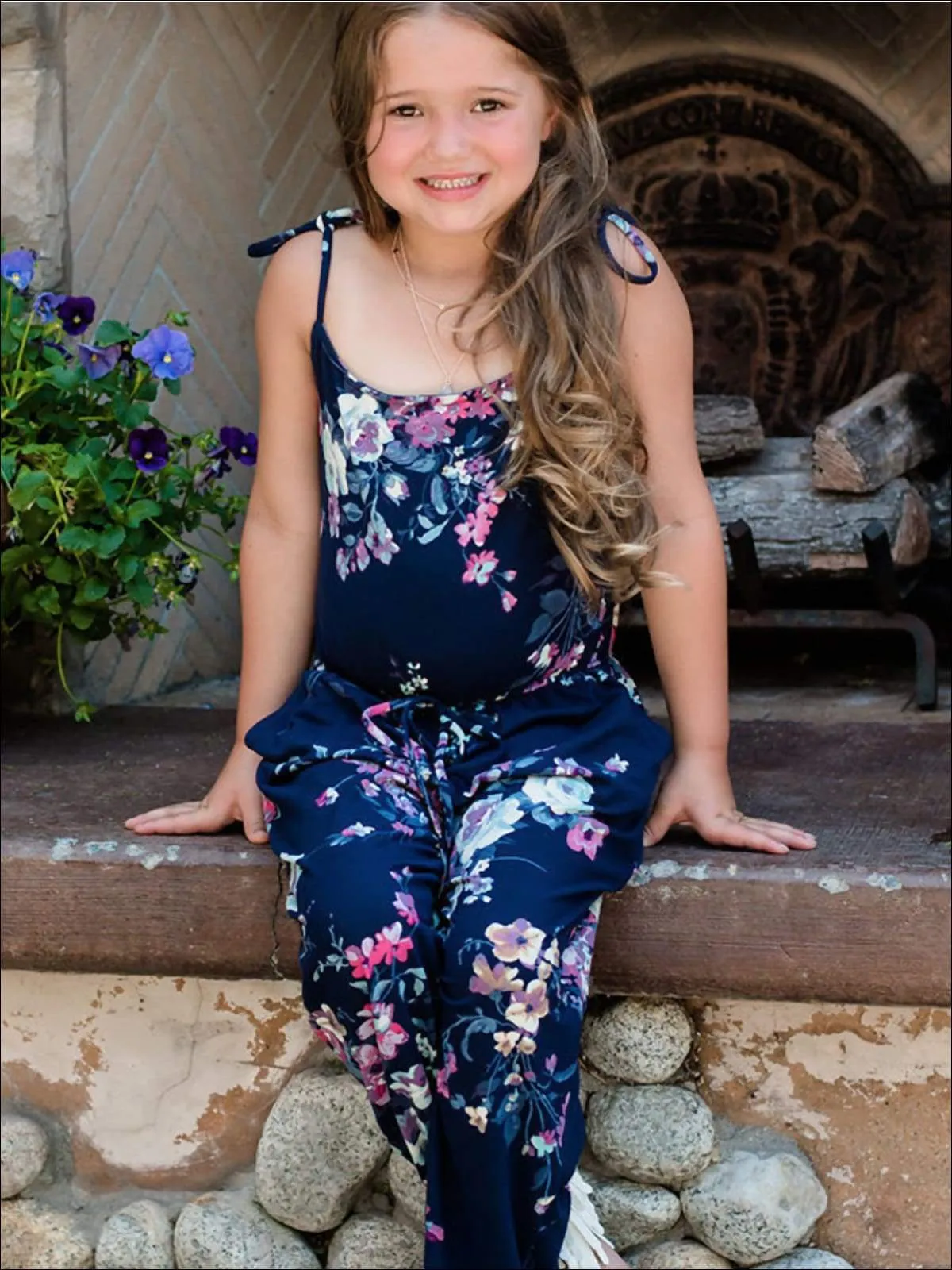 Mommy And Me Matching Mother Daughter Navy Floral Jumpsuit