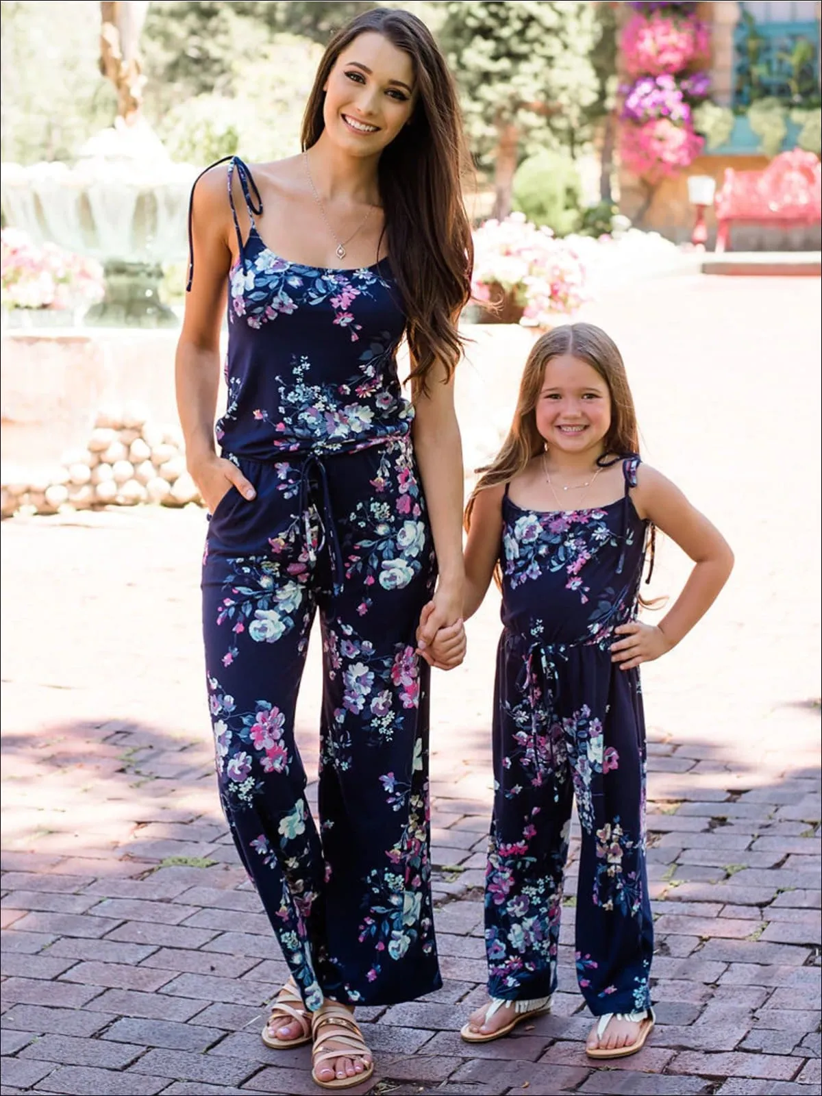 Mommy And Me Matching Mother Daughter Navy Floral Jumpsuit