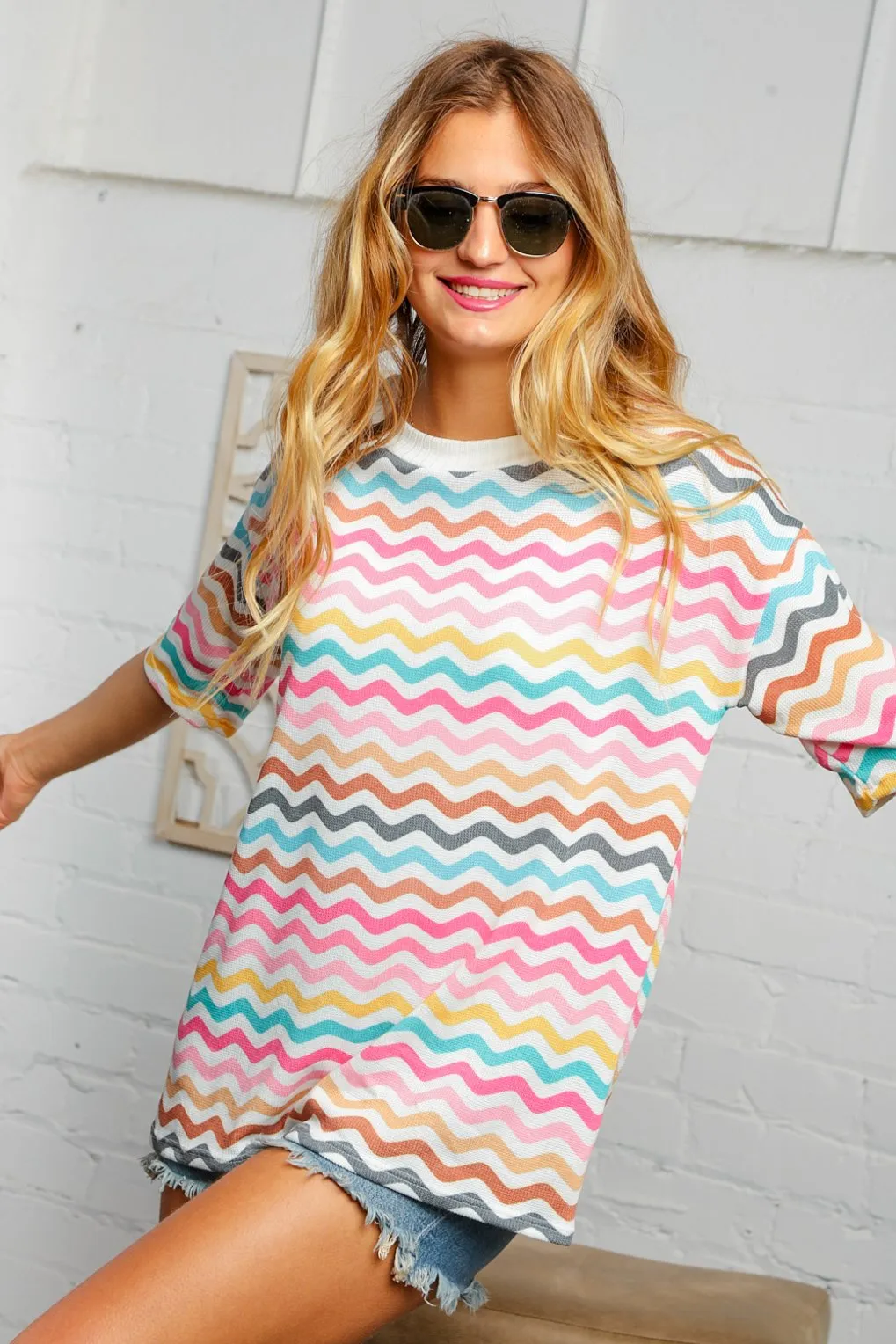 Multi Wavy Chevron Thermal Knit Top