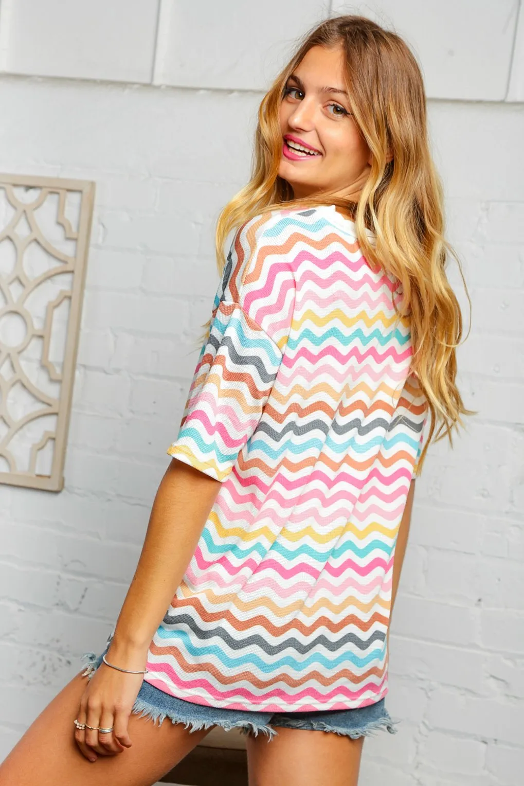 Multi Wavy Chevron Thermal Knit Top