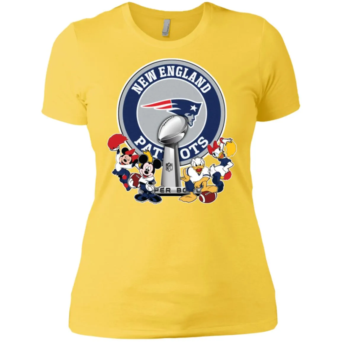 New England Patriots Super Bowl 2019 Mickey Minnie Mouse Donald Daisy Duck Football Nfl Women Cotton T-Shirt