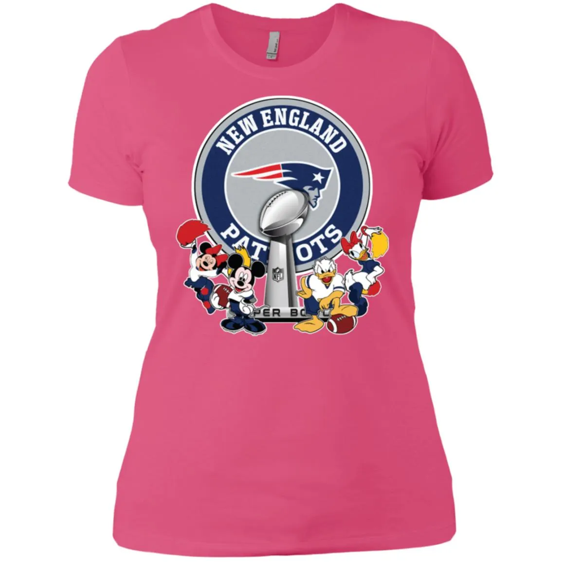 New England Patriots Super Bowl 2019 Mickey Minnie Mouse Donald Daisy Duck Football Nfl Women Cotton T-Shirt