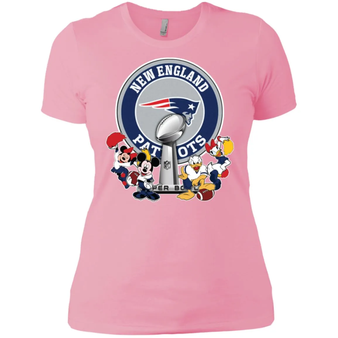 New England Patriots Super Bowl 2019 Mickey Minnie Mouse Donald Daisy Duck Football Nfl Women Cotton T-Shirt