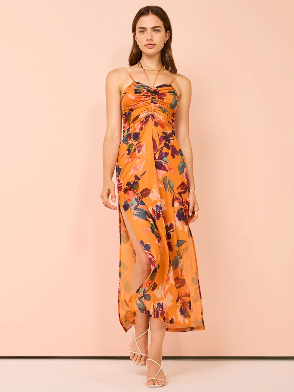 One Fell Swoop Amara Stretch Doubled Dress in Tangerine Field