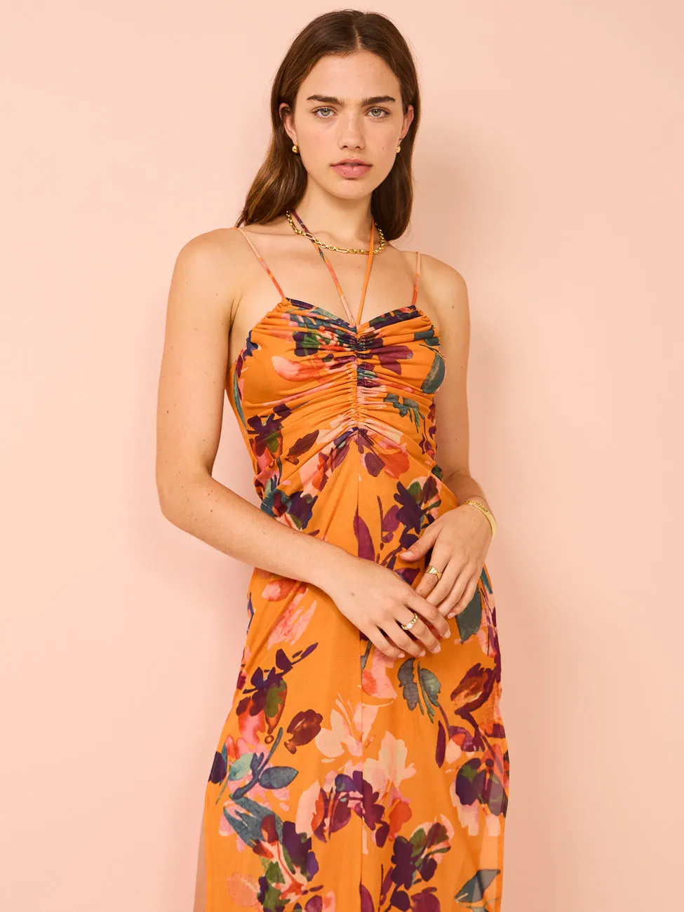 One Fell Swoop Amara Stretch Doubled Dress in Tangerine Field