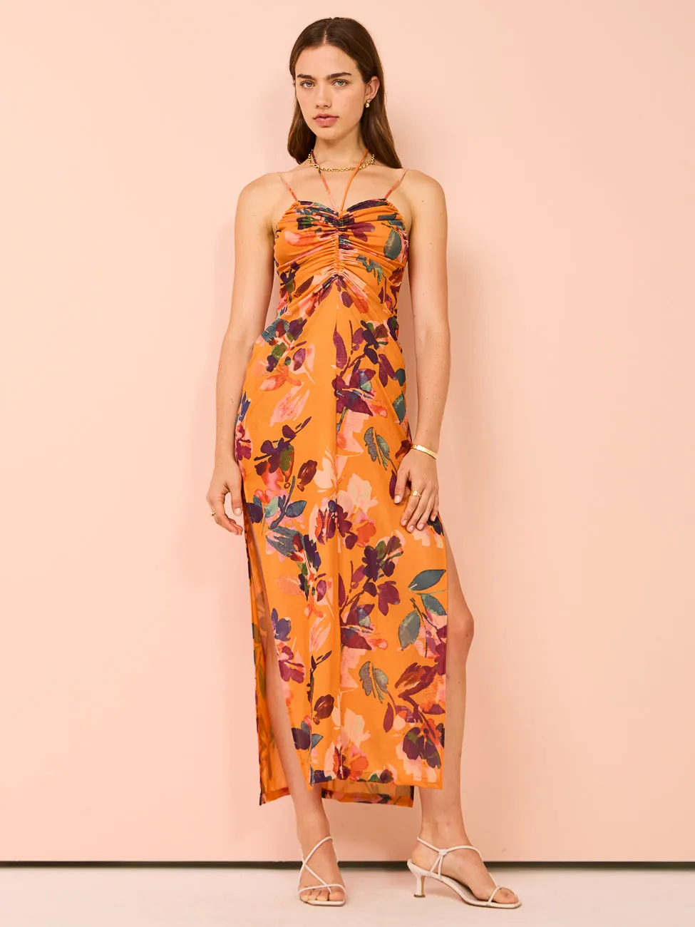 One Fell Swoop Amara Stretch Doubled Dress in Tangerine Field